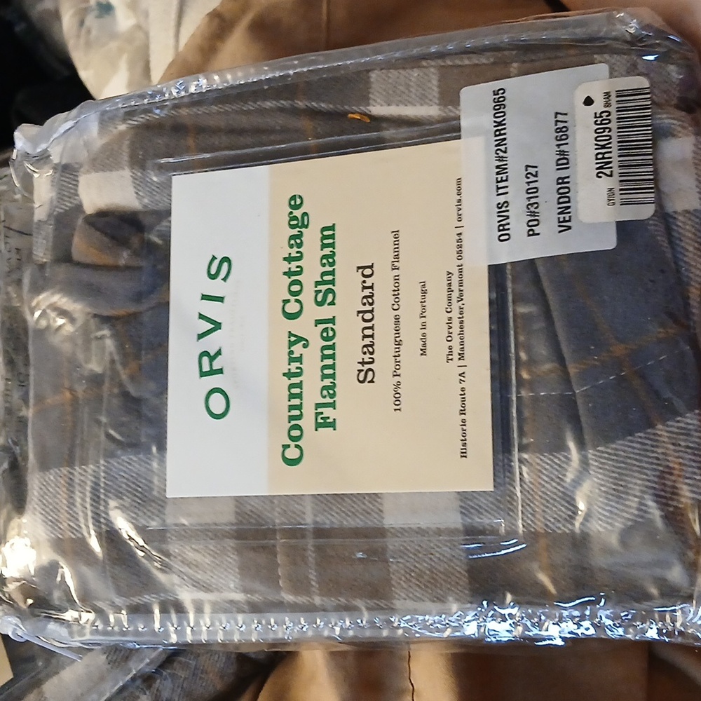 Orvis Flannel Tan,Green Standard Pillow Sham Country Cottage,NEW,4 PRICED EACH